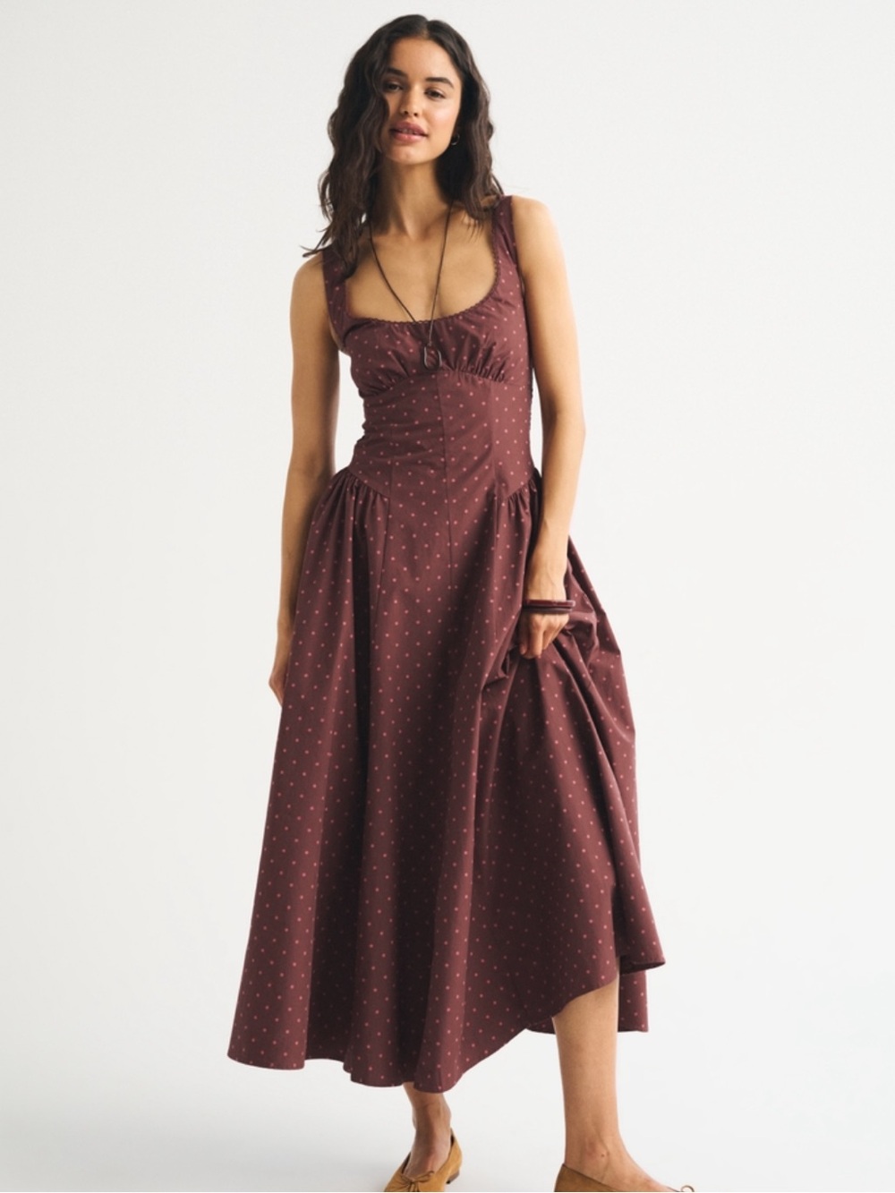 Abercrombie & Fitch Dylan Bra free Burgundy Dress with Pink Polka Dots